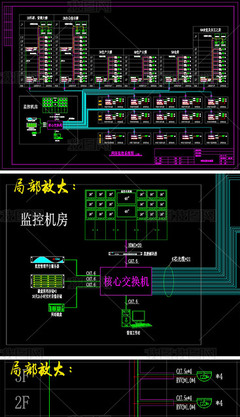 网络监控系统图模板CAD弱电智能化(大型工厂)设计平面图下载-